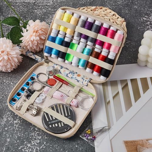 Daisy Sewing Kit Printing Sewing Kit,Professional Sewing Supplies for Adults, Zipper Sewing Needles Set, 87 PCS Travel Sewing Accessory for Emergency, Home - color: 87PCS-Daisy