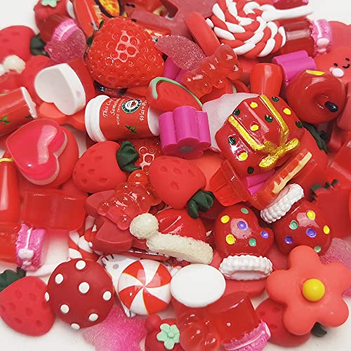 Chenkou Craft 50pcs Lots Mix Assort Christmas Red DIY Flatbacks Resin Flat Back Buttons Scrapbooking (Red) - color: Red