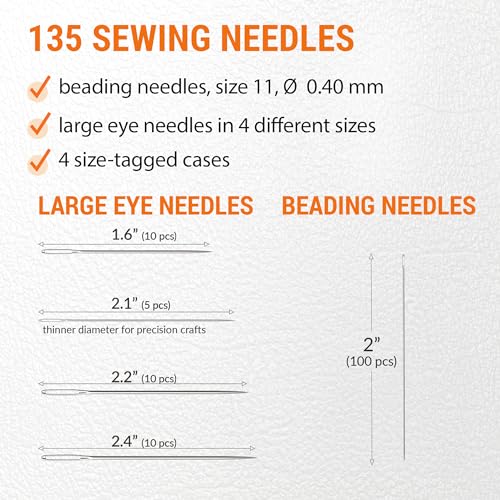 35 Big and Thinner Eye Sharp Needles for Hand Sewing and 100 Straight Beading Needles Size 11 for Bead Projects - Total 135 Needles for Sewing, Crafting, and DIY