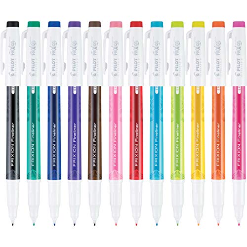 PILOT FriXion Fineliner Erasable Marker Pens, Fine Point 0.5 mm, Pack of 12, Assorted Colors, Erasable Pens - Ideal for School, Journaling, & Office Writing (Pack of 12) - color: Vivid 12, size: 12 Count (Pack of 12)