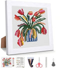 WUSARPLY Flower Stamped Cross Stitch Kits for Beginners Adults with Framed - color: DKJ002