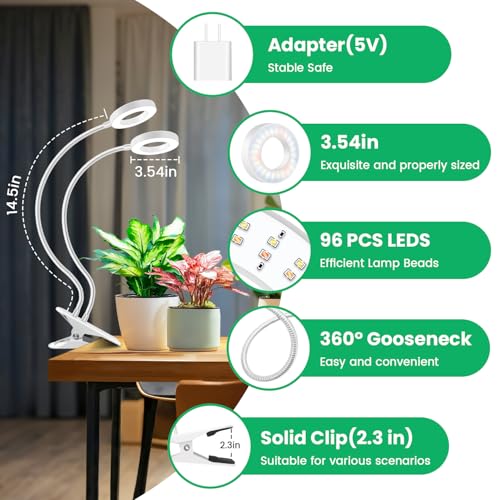 Wiaxulay Clip Grow Lights for Indoor Plants, 3.5in Full Spectrum 2 Heads - size: 1 Pack