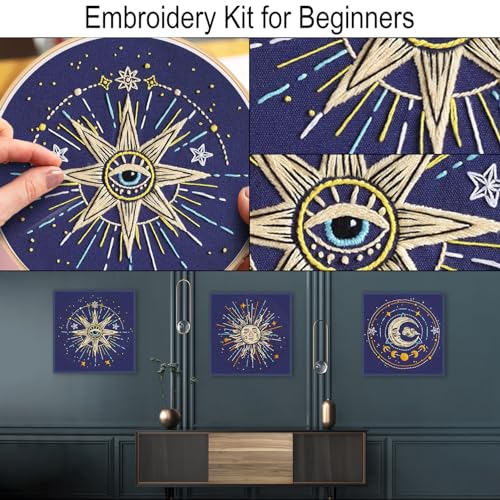 Louise Maelys 3 Pack Tarot Sun Moon Embroidery Kit for Beginners Celestial - color: kit-11