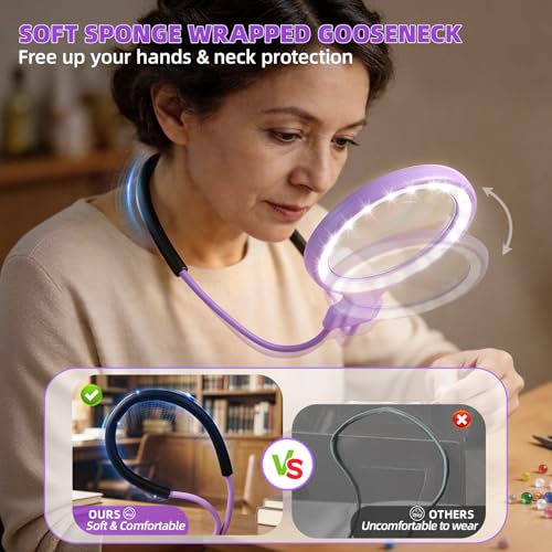 Dilzekui 5X&10X Neck Handheld 2-in-1 Magnifying Glass for Reading w/Light - color: Purple