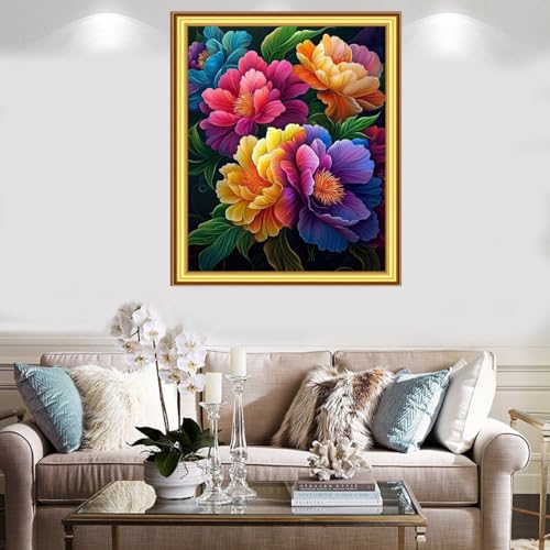 Foxnyart Stamped Cross Stitch Kits Full Range of Embroidery Needlework Starter Kits for Beginners Adults 11CT Embroidery Patterns Art Crafts DIY Needlepoint Kit-Magical Flowers 16x20 inchs - color: DIYcolor22