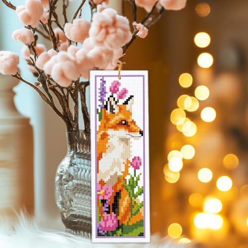 INFUNLY 6pcs Fox Cross Stitch Bookmark Kit for Beginners DIY Leaf Flower Stamped Embroidery Bookmark Kits Pumpkins Needlepoint Kit with Instruction Animal Easy Cross Stitch Set for Book Lovers Readers - style: Fox