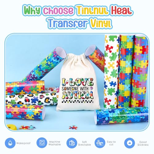 Tintnut Puzzle Heat Transfer Vinyl,10 Sheets 12"x10" Iron on Vinyl - color: Watercolor Puzzle