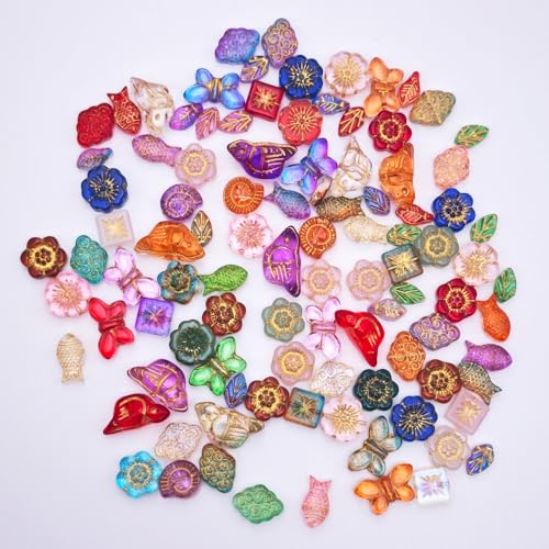 INSPIRELLE 100pcs Crystal Beads Gold Tracing Multi Shapes Glass Beads