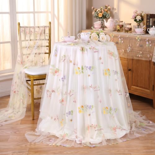 Beige Apricot Floral Tablecloth 10FT Summer Butterfly Wildflower Overlay - color: Beige Apricot, size: 60"x120", 1 Pc