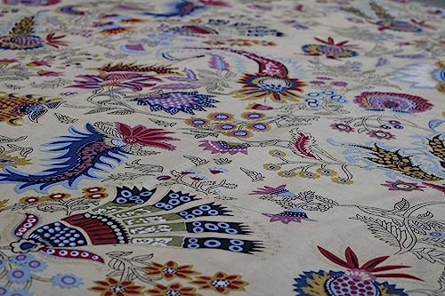 Indian Hand-Block Printed Jaipuri Flower Print Floral Ethnic Sanganer Kurti Print Cotton Fabric (Beige Mukut, 3 Yard) - color: Beige Mukut, size: 3 yard