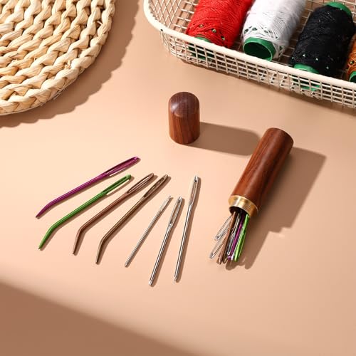 17pcs Large Eye Sewing Needles Kit, Stainless Steel Large-Eye Blunt & Bent Tapestry Darning Needle Sharp Tapestry Hand Yarn Knitting Embroidery Needles Supplies with Wooden Case for Crochet Projects