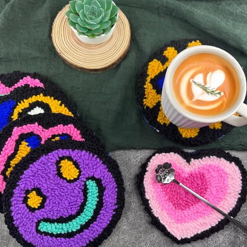 Nytale Punch Needle Kit for Beginners Adults - Easy DIY Coaster Embroidery Set with Yarn, Tools, Patterns & Video Tutorial - Fun Pop Art Gift for Friends & Kids (6PCS) - color: Pop, style: Modern