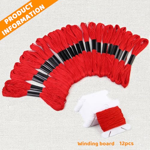 24 Skeins Red Embroidery Floss, Cotton Embroidery Cross Floss - color: Red