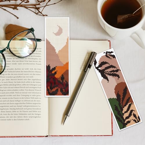 INFUNLY 6PCS Boho Cross Stitch Bookmark Kits 8''x2.4'' Landscape Bookmark Making Kit Moon Phases DIY Stamped Embroidery Bookmarks for Beginners with Instruction for Book Lovers Reader Writers Gift - style: Boho Landscape
