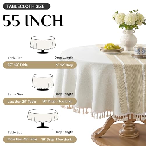 Softalker Fall Linen Round Tablecloth with Tassel, 55 x 55 Inch - color: Coffee Lines, size: 55" (Round)