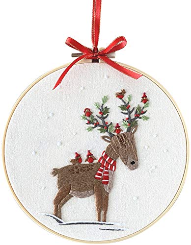 Embroidery Kit Christmas Deer Ornaments Awesocrafts Full Range of Embroidery Starter Kits for Beginners Adults Kids DIY Handmade Easy Patterns (Deer) - color: Deer