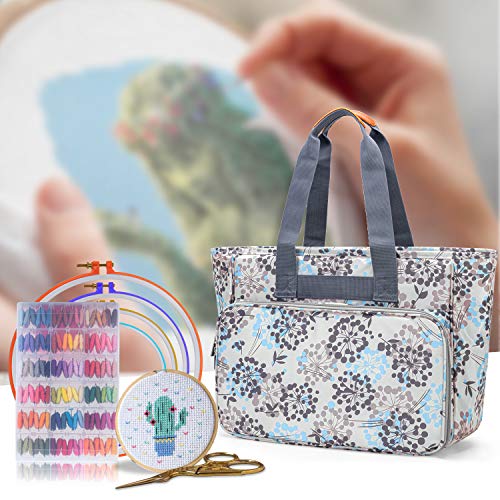 Yarwo Embroidery Project Bag with Multi Pockets for Cross Stitch Supplies - color: Dandelion