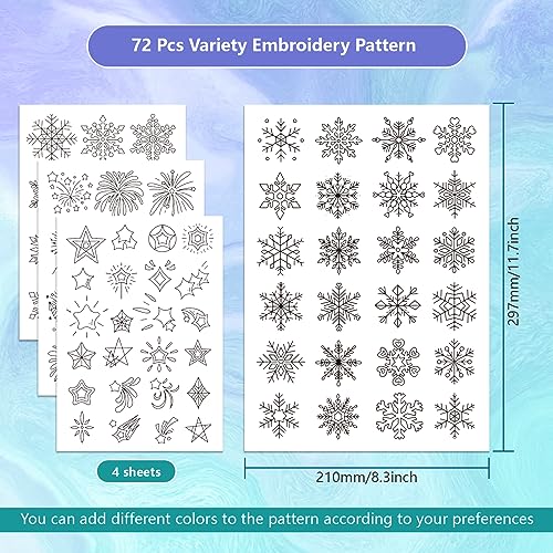 GLOBLELAND 4 Sheets Snowflake Firework Water Soluble Embroidery Pattern - color: Snowflake Firework