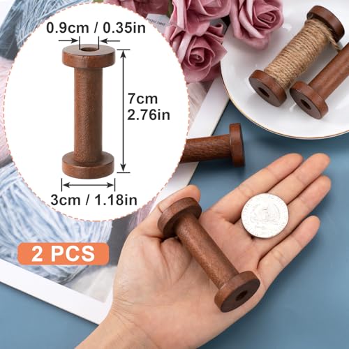 Pndeyo 2pcs Wooden Spools of Crafts, Empty Natural Wood Thread Spools, 1.18x2.76 Inches Unfinished Wooden Textile Bobbin for Organizing Cord Twine Ribbon Chains Elastic Threads- Coffee - color: Coffee-2pcs-2.1x4cm