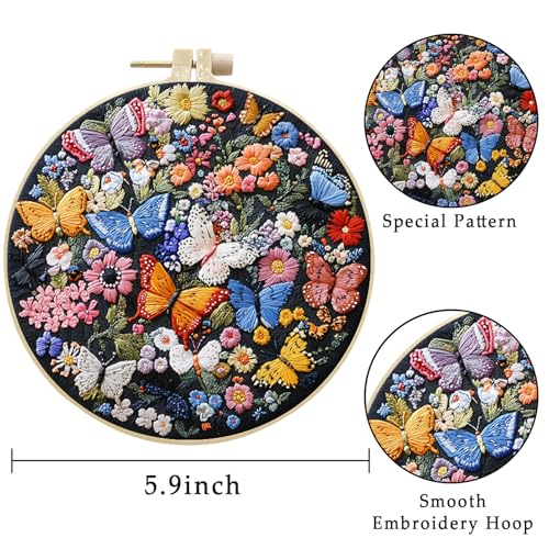 LB 4 Pack Colorful Floral Embroidery Kit for Beginners Nature Butterfly Beginner Embroidery Kit for Adults DIY Starter Kit with Embroidery Hoop Colorful Threads Tools Step by Step Instructions - color: Orange