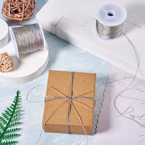 Beadthoven 2 Rolls Metallic Cord Twine, Colorful Thread String for Bracelet Making Jewelry Braided Thread Rope 9-Ply Embroidery Thread Floss for Gift Wrapping Home Décor Upholstery Curtain DIY Crafts - color: Light Metallic Color-colorful