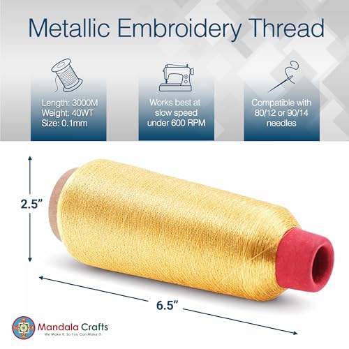 Mandala Crafts Metallic Gold Embroidery Floss for Sewing, 3281 Yard Spool - color: Gold, size: 3000M 3281 Yard