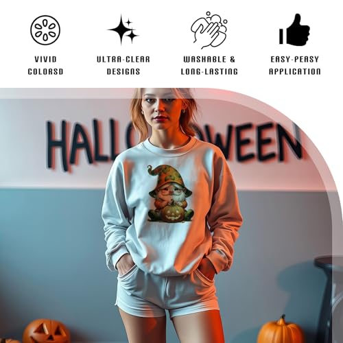 Dazoratix Halloween Gnome Iron on Transfers - 20 Sheets Funny DTF Ready to Press Heat Patches Ghost Pumpkin Vinyl Stickers Decals for T Shirts Clothes Clothing DIY Crafts Bag Hat Appliques Decorations - style: Halloween Gnome
