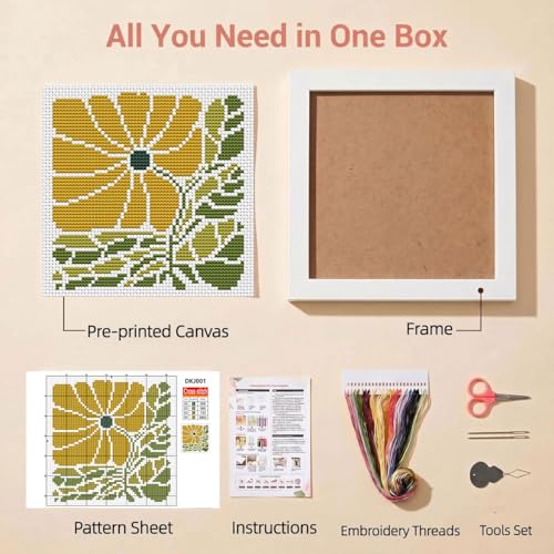 WUSARPLY Plants Stamped Cross Stitch Kits for Beginners Adults with Framed - color: DKJ001