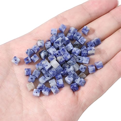 BEADIA Natural Blue Sodalite Square Stone Beads 4x4mm 85pcs Cube Loose Semi Gemstone Beads for Jewelry Making Design - color: Blue Sodalite