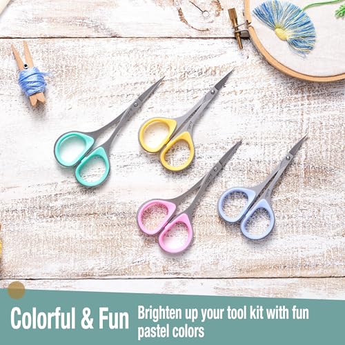 Beaditive Sewing and Embroidery Scissors Set (2 Pc.) Curved and Straight, Sharp, Stainless-Steel Design | Precision Tips, Ergonomic Rubber Handle Grip | Small, Compact DIY Use (1 Curved, 1 Straight) - color: 1 Curved, 1 Straight