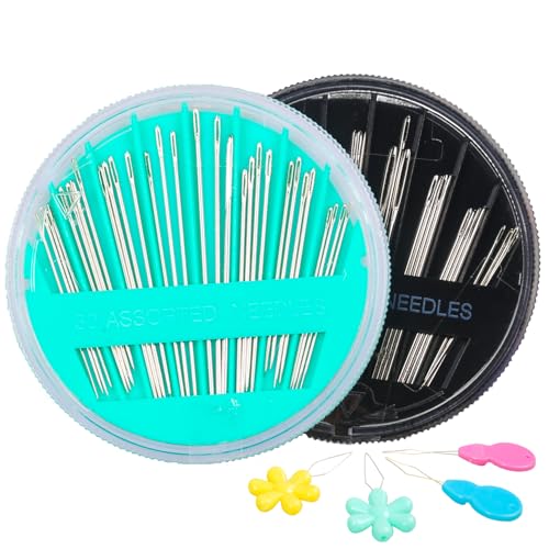 Hekisn 60-Pack Premium Hand Sewing Needles Set, 6 Sizes Embroidery Needles Kit with Threaders, Assorted Large Eye Sewing Needles for Repair, DIY, Art & Craft Projects(Green&Black) - color: Green/Blak