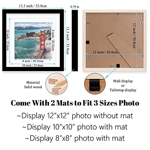 12x12 Wood Picture Frames for Wall Hanging or Tabletop,Diamond Painting Frame Baby Scan Picture Frames with 2 Mats Display 8x8 or 10x10 for Family Walls Decoration,Anniversary,Wedding,Christmas(Black) - color: Black, size: 12x12 inch