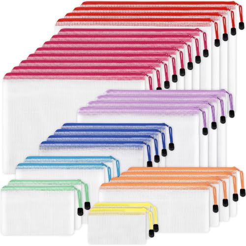 EOOUT 30pcs Mesh Zipper Pouch Bags, 8 Sizes Plastic Bags, 8 Colors Zipper Pouches - style: Multicolor-30pcs
