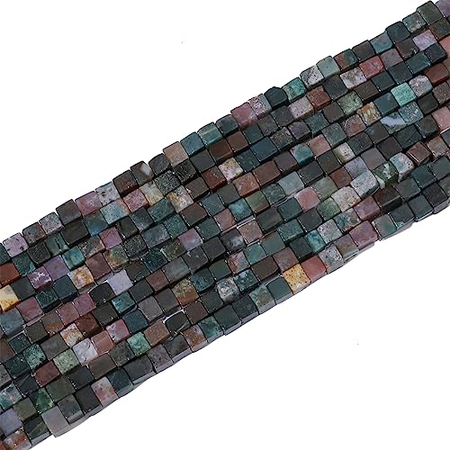 BEADIA Natural Indian Agate Square Stone Beads 4x4mm 85pcs Cube Loose Semi Gemstone Beads for Jewelry Making Design - color: Indian Agate