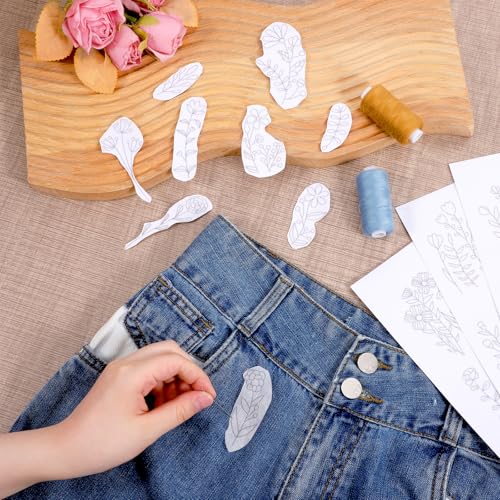 4 Sheets Embroidery Flower Patterns, Stick and Stitch Embroidery Patterns for Hand Sewing, Water Soluble Pre-Printed Flower Embroiderys Transfer for Crafts