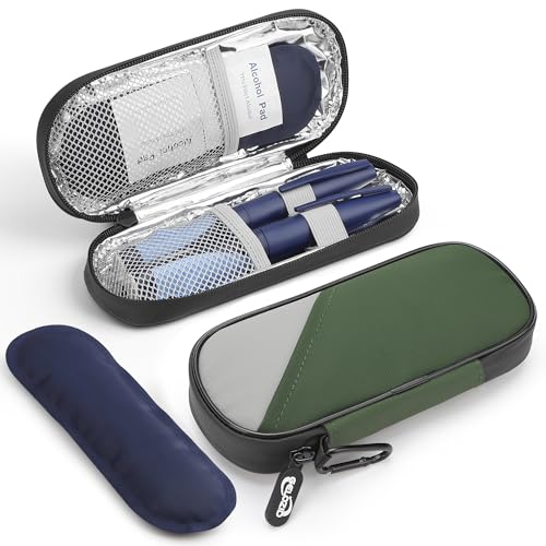 Gelozid Insulin Cooler Travel Case with 2 Reusable Ice Packs, Green & Gray - color: Dark green with Gray, size: Cooler Case