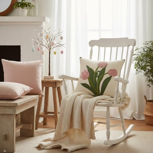 Embroidered Throw Pillow Covers 18x18 Pack of 2 Pink Tulip - color: Pink Tulip, size: 18" x 18" (Pack of 2)
