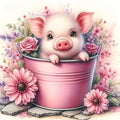 Cute Pig Stamped Cross Stitch Kits for Adults Beginner, Flowers Dimensions Needlepoint Art Crafts Embroidery Kits for Adults Beginners 13.7x13.7 inches - color: D061