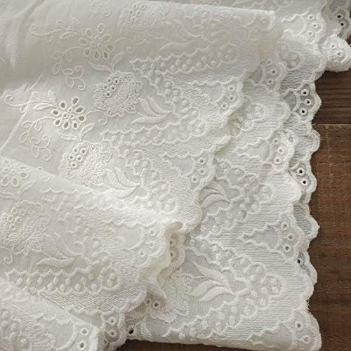 IRIZ Lace Embroidery 2 Yards of 10.6 inches Width Premium Vintage Floral Embroidery Eyelet Cotton Lace Fabric Trim