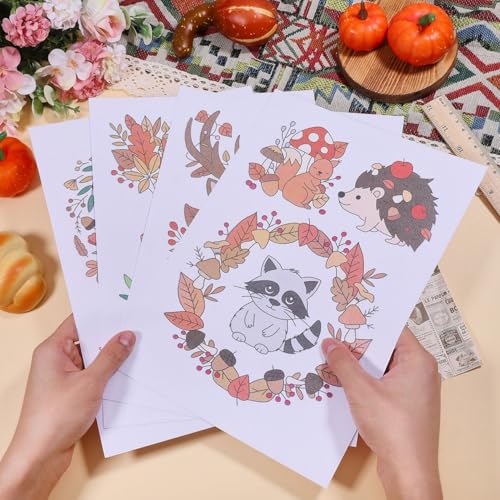 GLOBLELAND 4 Sheets Autumn Animals Water Soluble Embroidery Pattern