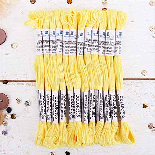 12 Skeins ThreadArt Cotton Embroidery Floss, Light Yellow - color: Lt Yellow