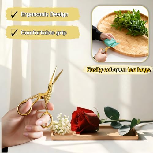 Copper Crane Embroidery Scissors,Sharp Rainbow Stainless Steel Craft Snips for Sewing,3.74 inch,Comfortable Grip for Crafts and Sewing,DIY,Tea Sachets,Ideal Gift for Precision Cutting (Gold) - color: Gold