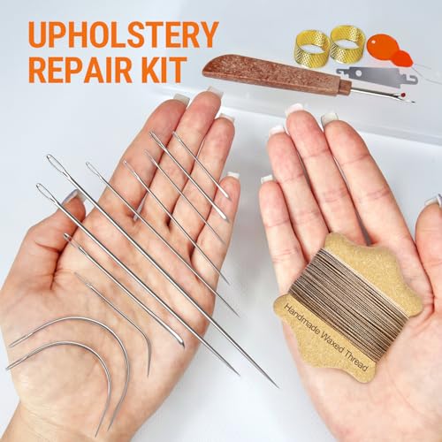 VONEEDL Upholstery Repair Kit: Waxed Sewing Thread (Khaki Color) & Heavy Duty Needles (11 PCS) for Leather, Canvas & Quilting Thread - color: Khaki
