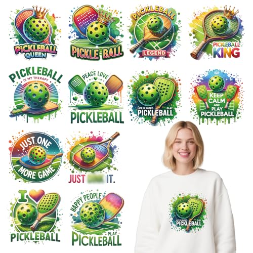Wxiben Pickleball Iron on Transfers for T-Shirts - 12 Pcs Pickleball Lover Dtf Transfers Ready to Press Sports Game Day Transfer Vinyl Stickers Iron on Decals for Clothing Pillows Bag DIY Crafts - style: Pickleball