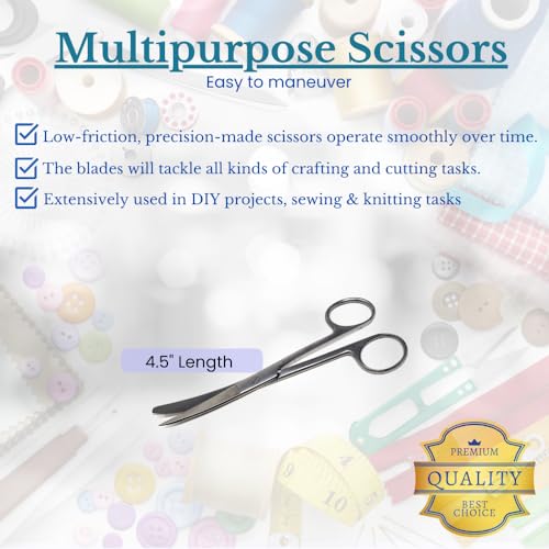 Sewing Embroidery Scissor 4.5" Art & Craft Shears German Grade Stainless Steel, Curved + Straight Tips, Snips, Thread Scissor Multi Usage, DIY Home Office Use (Sharp/Blunt - Curved) - style: Sharp/Blunt - Curved