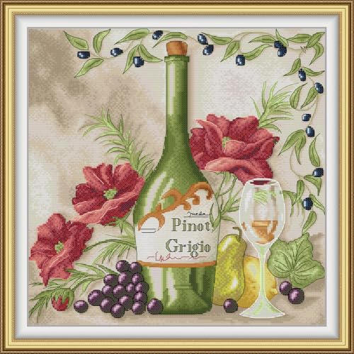 CaptainCrafts Cross Stitch Kits for Adults Stamped 11CT White Wine Pattern - color: White wine, size: Stamped