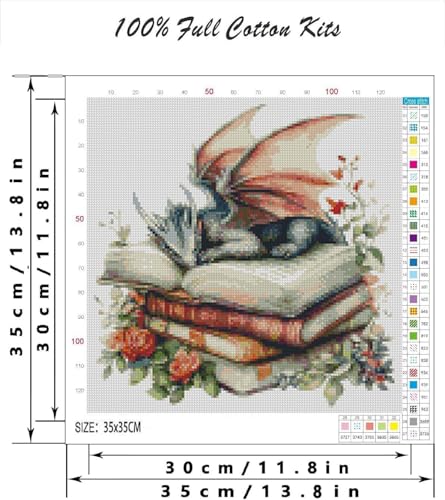 TCDZMYGS Stamped Cross Stitch Kits for Beginners-Book Dragon,14x14in - color: cross stitch-dragon