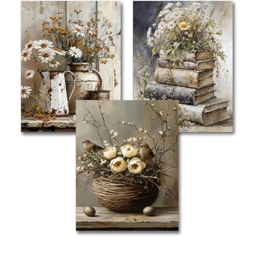 Tiwabb 3 Pack Retro Flowers Stamped Cross Stitch Kits for Adults Beginners - color: 3 Pack Retro Flower
