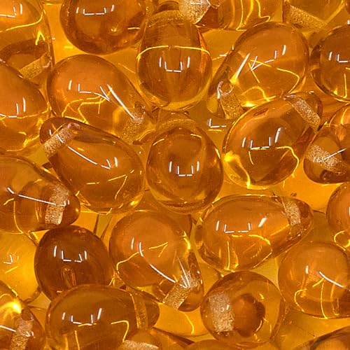 Czech 50-Piece Glass Beads, 6x9mm, Teardrop Amber Topaz Orange Transparent - color: Amber