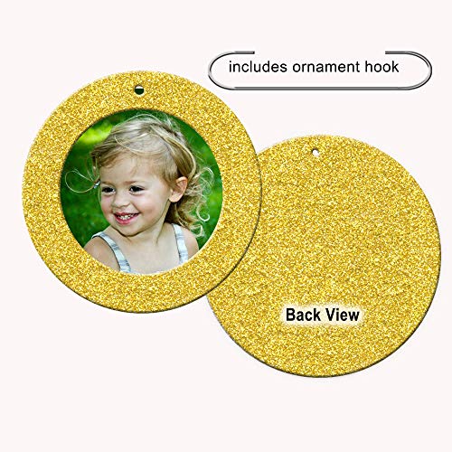 The Original Mini Glitter Photo Christmas Ornaments, Magnetic Easy-Load Picture Frame Ornament, Includes Photo Protectors Plus Hooks for Hanging, Round, Gold 6-Pack - color: Bright Yellow Gold